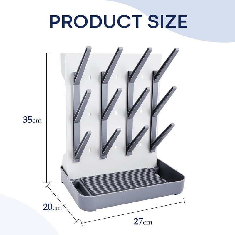 MeCids Baby Bottle Drying Rack, Vertical Standing Bottle Dryer Rack Holder, Space Saving Baby Bottle Drying Rack for Countertop - Holds Up to 12 Baby Bottles (Gray) - Image 2